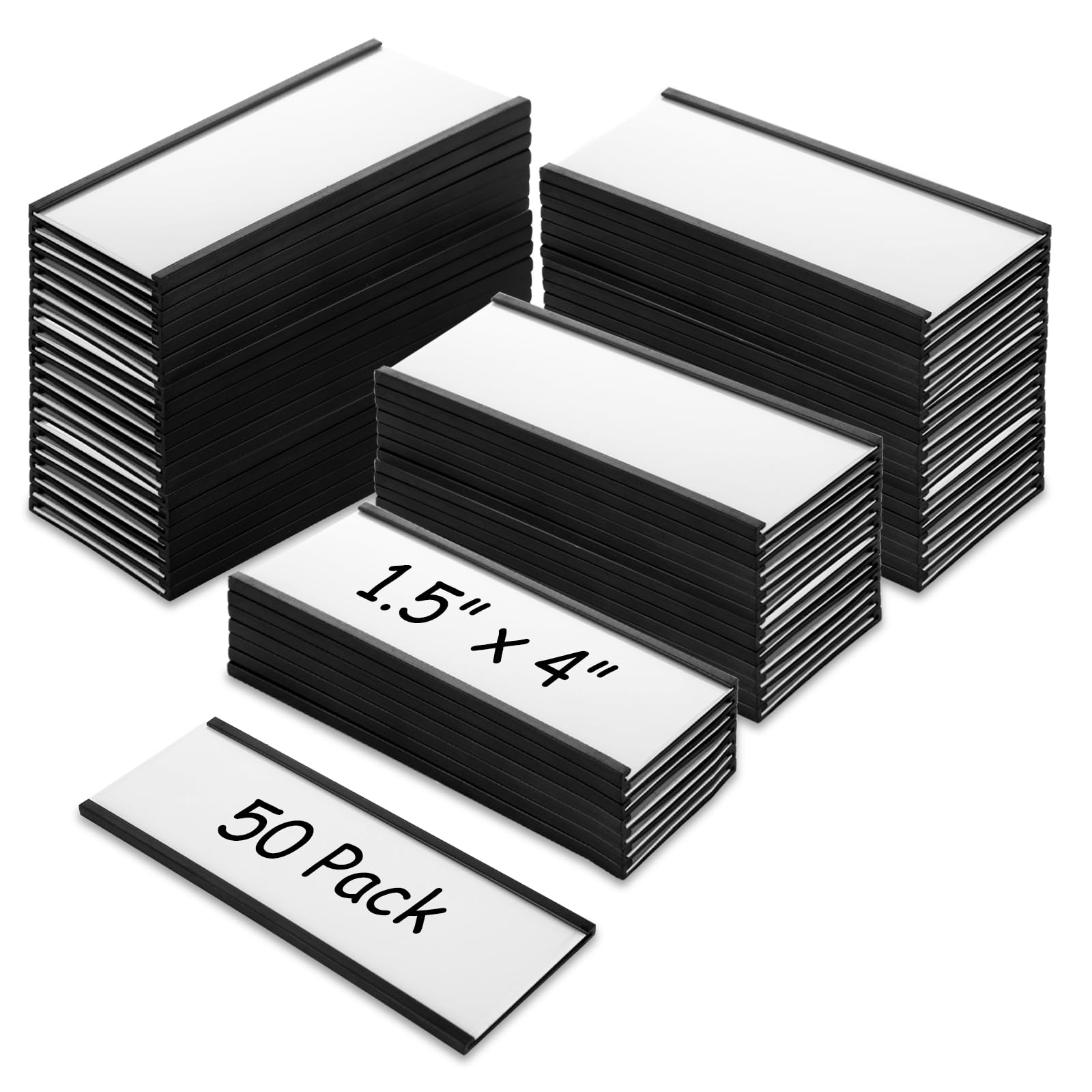 CYEAH 50 soportes magnéticos para etiquetas, 4 x 1.5 pulgadas, soportes magnéticos para etiquetas de canal C con inserciones de papel y protectores de plástico transparente, soportes magnéticos para