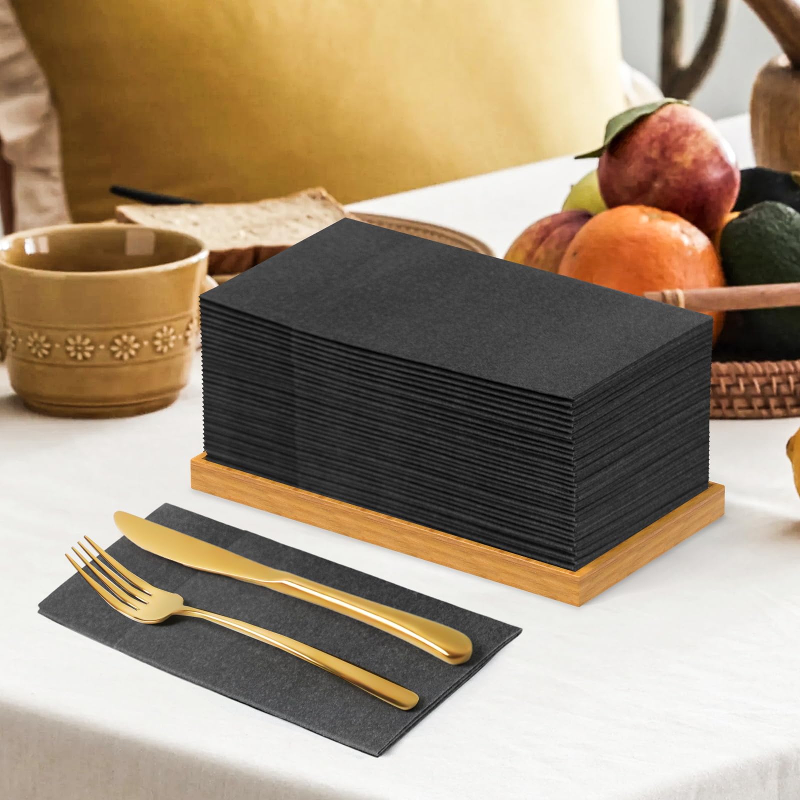 KAMMAK Servilletas de papel desechables con bolsillo, color gris oscuro, plegadas, paquete de 100 servilletas de papel para baño, toalla de invitados para fiesta, Navidad, boda, recepción (16.5 x 16.5