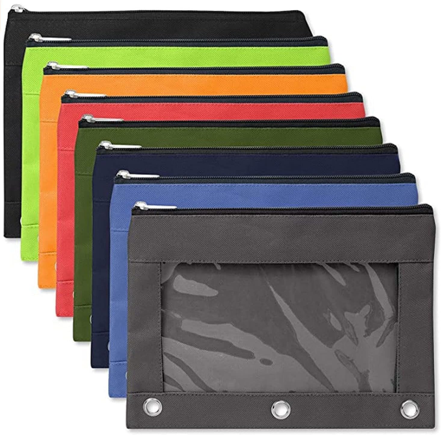 Amazon Com 12 Pack Of Big 3 Ring Pencil Pouch With Clear See Through Window 12 Bulk Pack Bundles Color Pack 3 Office Products