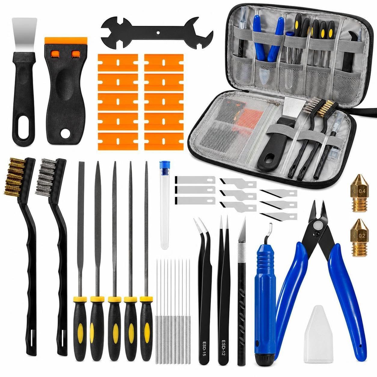 3D Printer Tool Kit for Model Removal, Support Cleaning, Polishing, and Nozzle Maintenance 46-piece Kit with Upgraded Cloth Bag-image-21