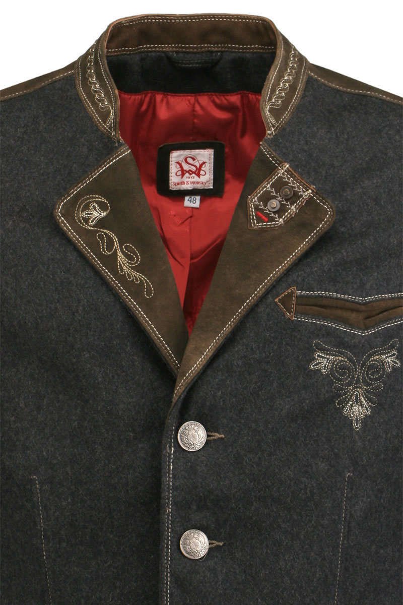 Spieth & Wensky Herren Trachten Jacke Loden/Leder anthrazit 'Samuel', anthrazit, 48