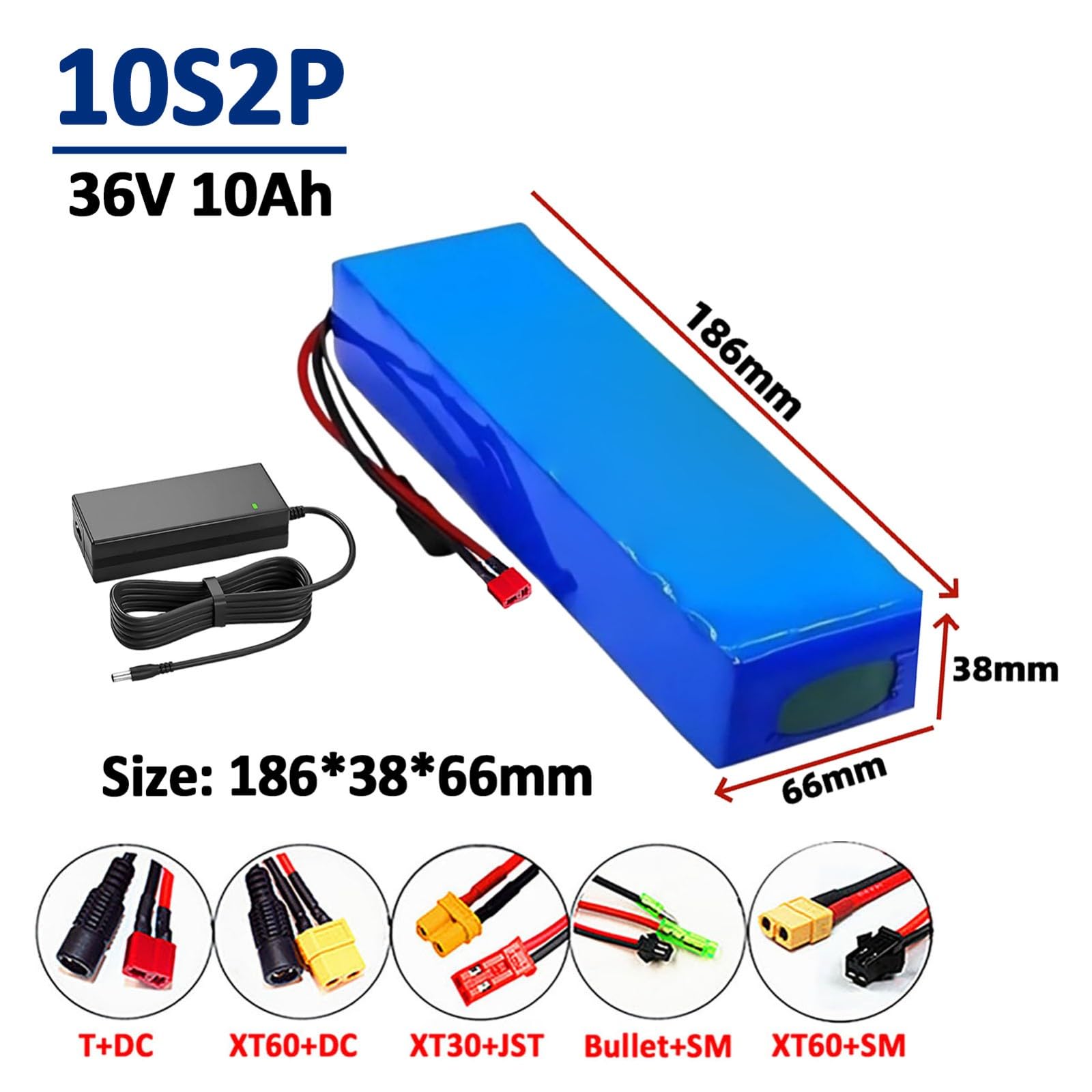 Batería para Bicicleta Eléctrica, Batería Litio 36V Y 10Ah, Paquete Baterías Recargables Iones Litio 10S2P con Cargador, Batería para Patinete Eléctrico con Protección BMS