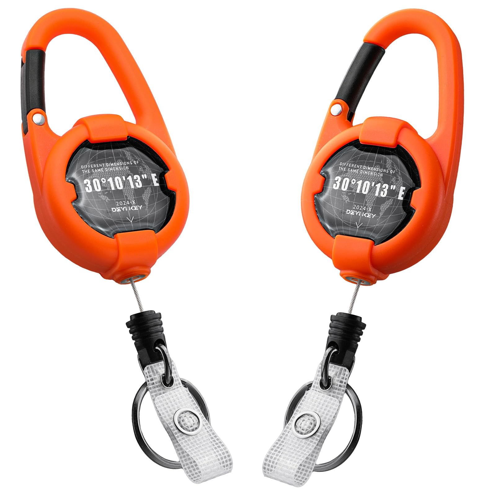 Retractable Keychain, Heavy Duty Carabiner Badge Holder, Tactical ID Badge Reel with 32” Steel Retractable Cord, 10 OZ with Badge Strap and Key Ring (Orange, 2 Pack)