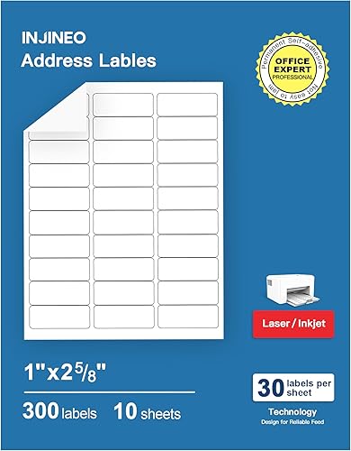 INJINEO Etiquetas de dirección, etiquetas de dirección de envío de 1" x 2-58" para impresoras de inyección de tinta y láser, etiquetas de correo