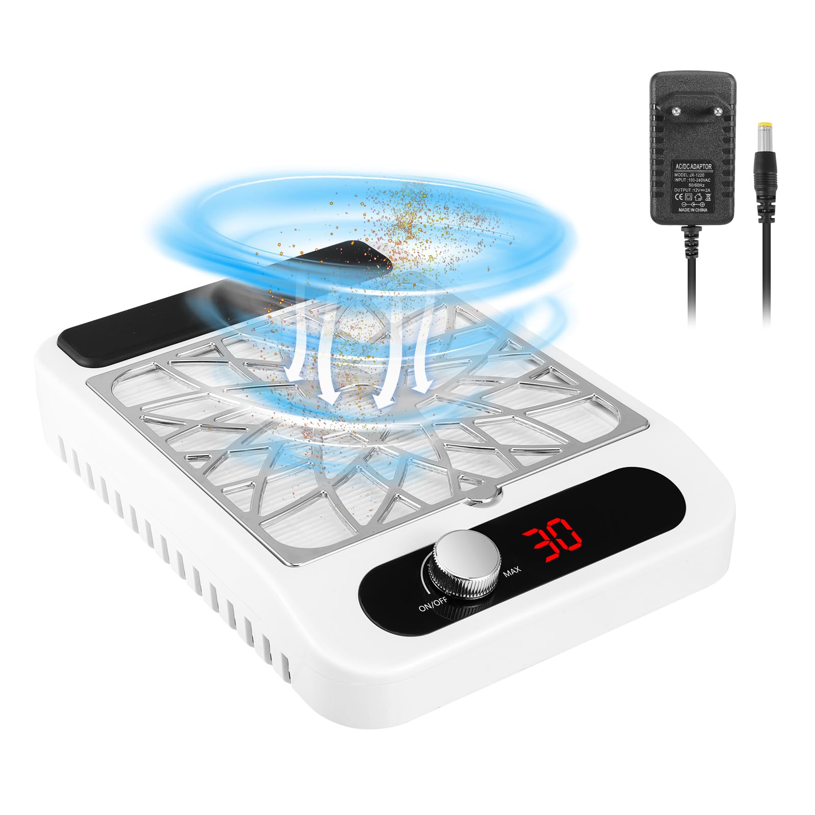 Aspiratore Unghie Professionale 80W, Aspiratore per Unghie con Filtro e Cuscinetto, Collezionista di Polvere per Unghie per Manicure in Soggiorno o Casa Bianco