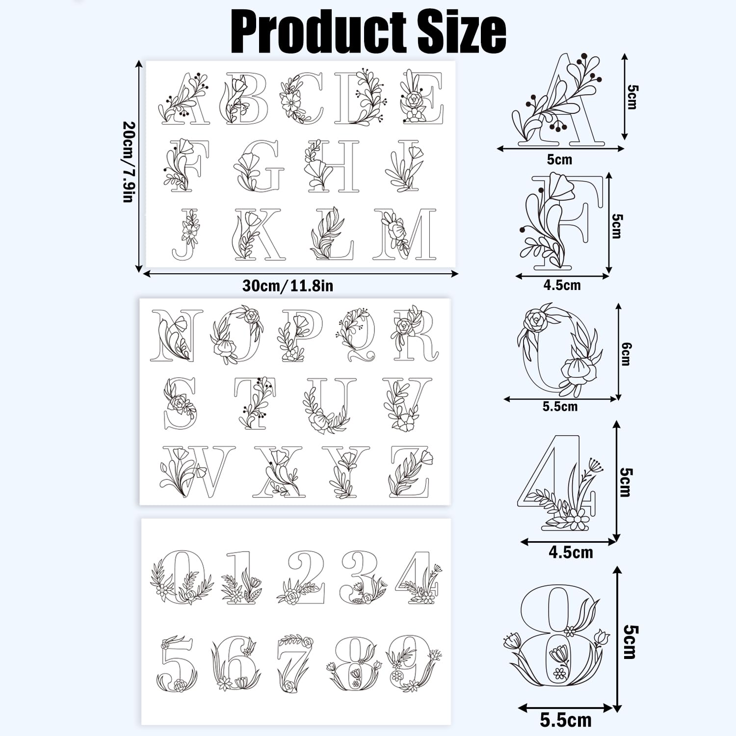 36pcs Hand Sewing Stabilizers, Self-Adhesive Washable Stabilizers with Pre-Printed Patterns in Many Styles for Beginners Embroidery Hand Sewing(Alphanumeric Style)