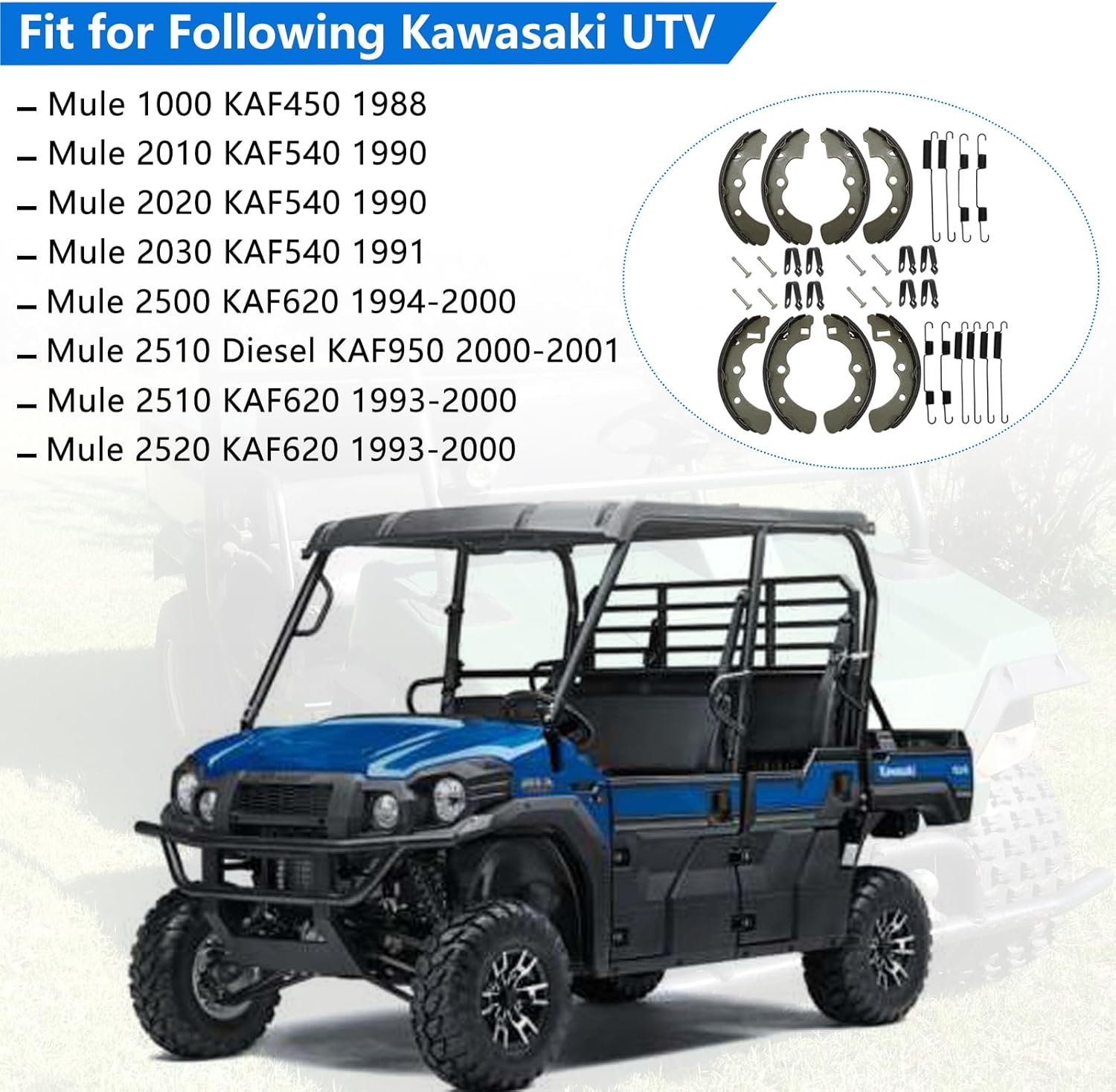 Brake Shoes Front&Rear All for Kawasaki Mule 2510 1000 2520 2500 2030 2020 2010 Diesel KAF450 KAF540 KAF620 KAF950 1988-2000