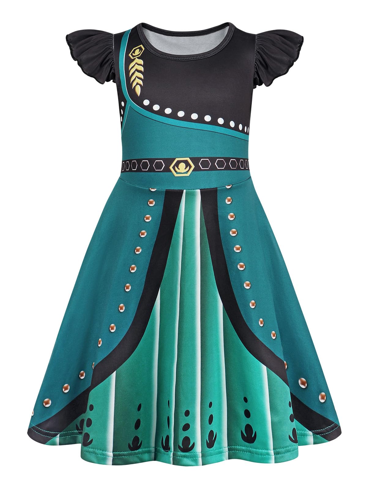 Berich Queen Dress up Kids World Book Day Costumes for Girls Kids Halloween Christmas Costume Princess Dress 3-4 Years(Dark Green,120)