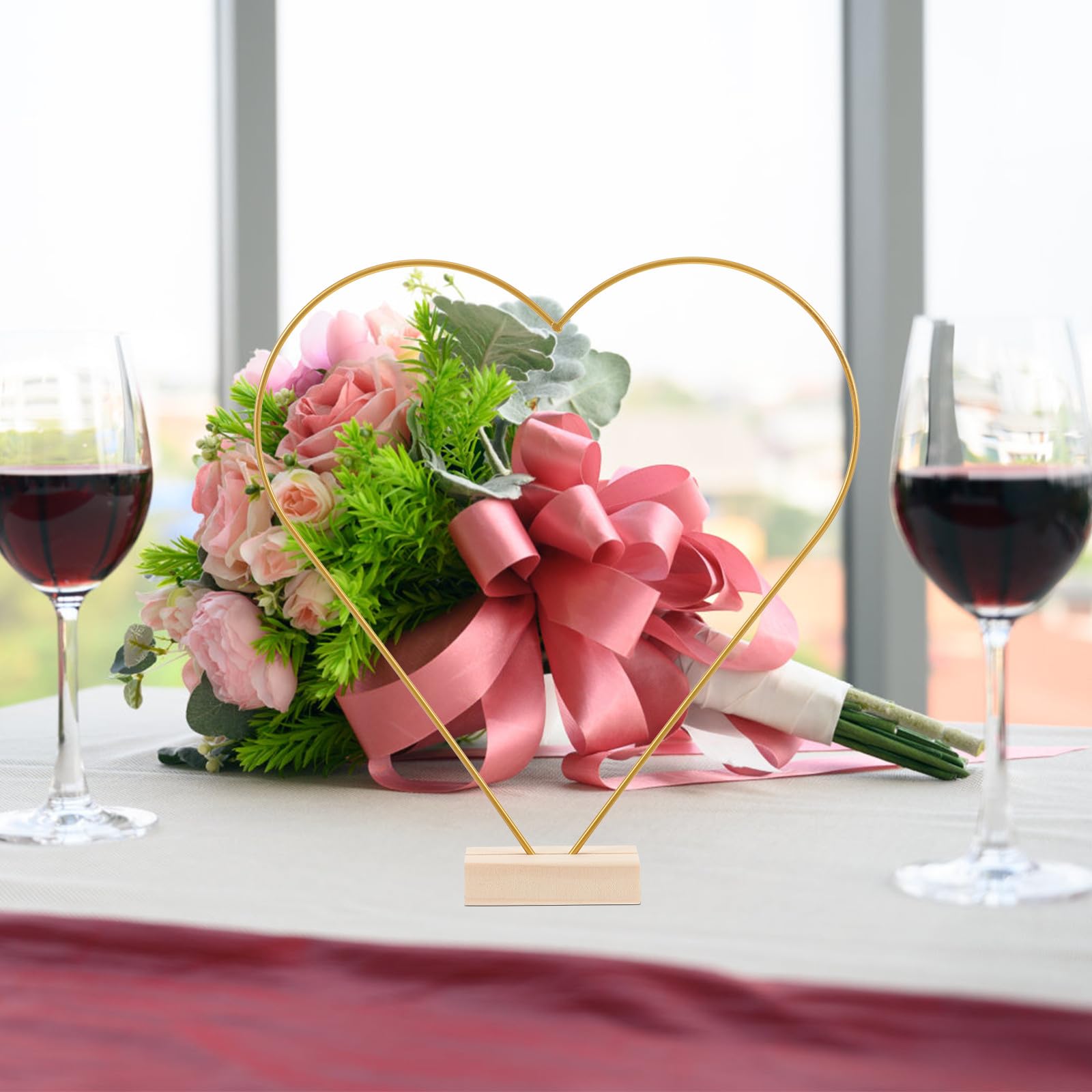 Baluue Blumenringe und Verformbar 10 Stück mit Holzsockel Metall stabile Struktur einfache Hochzeitstischdekoration für Selbstgemacht Crafts und Hochzeitsdeko