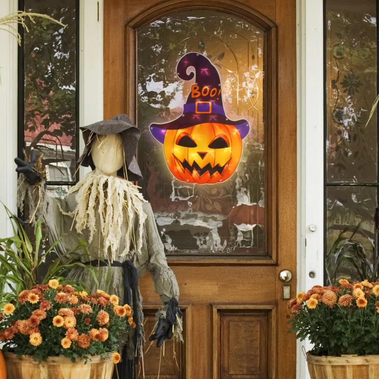 LAMPHOME 16.7" 20LED Lighted Jack-O-Lantern Halloween Window Silhouette Decoration,Halloween Lighted Window Decoration,Pumpkin Light(Jack-O-Lantern)