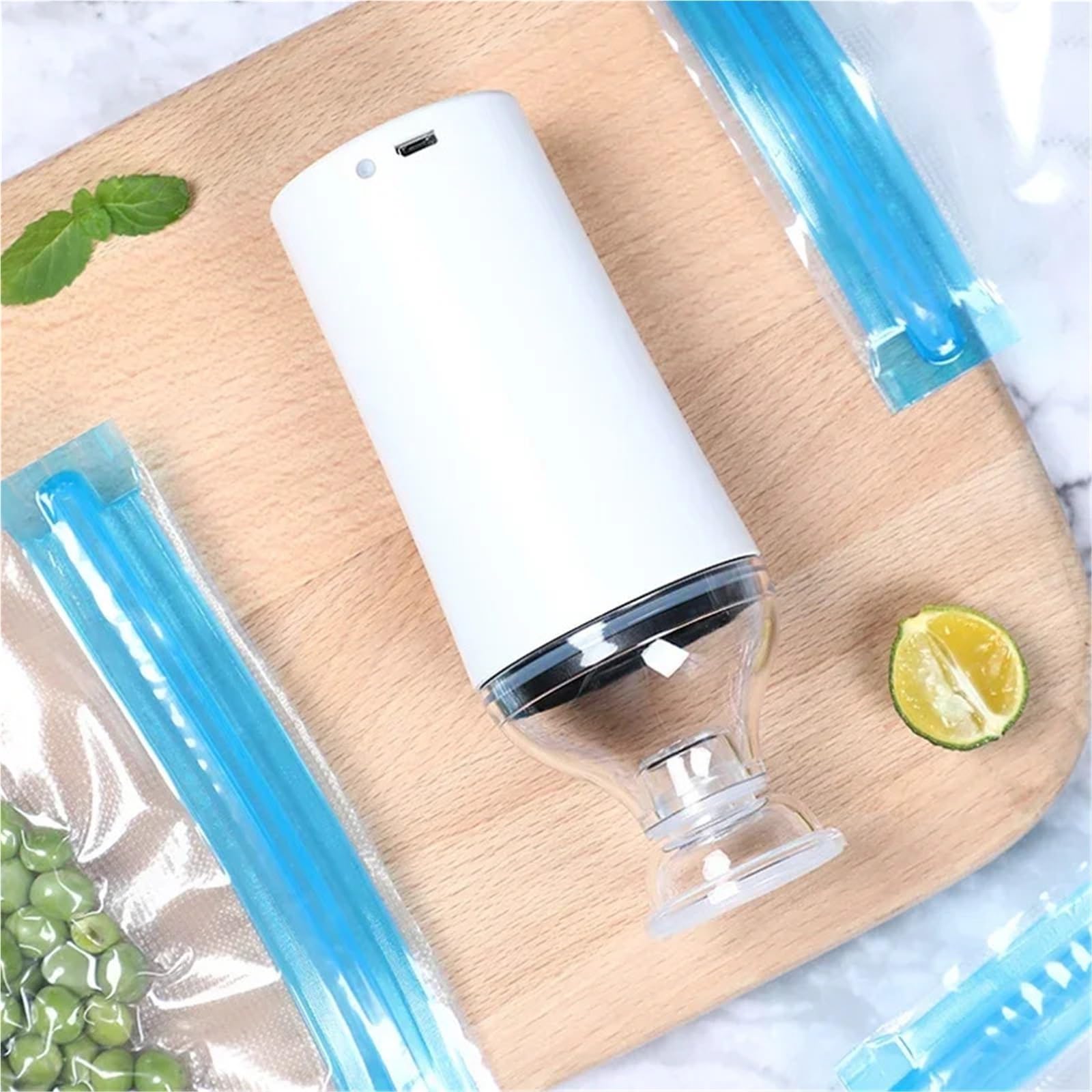 Lot de 15 sacs d'emballage sous vide réutilisables avec fermeture éclair - Pompe à sceller sous vide - Rechargeable par USB - Sans BPA - Lot de 15 sacs à pompe