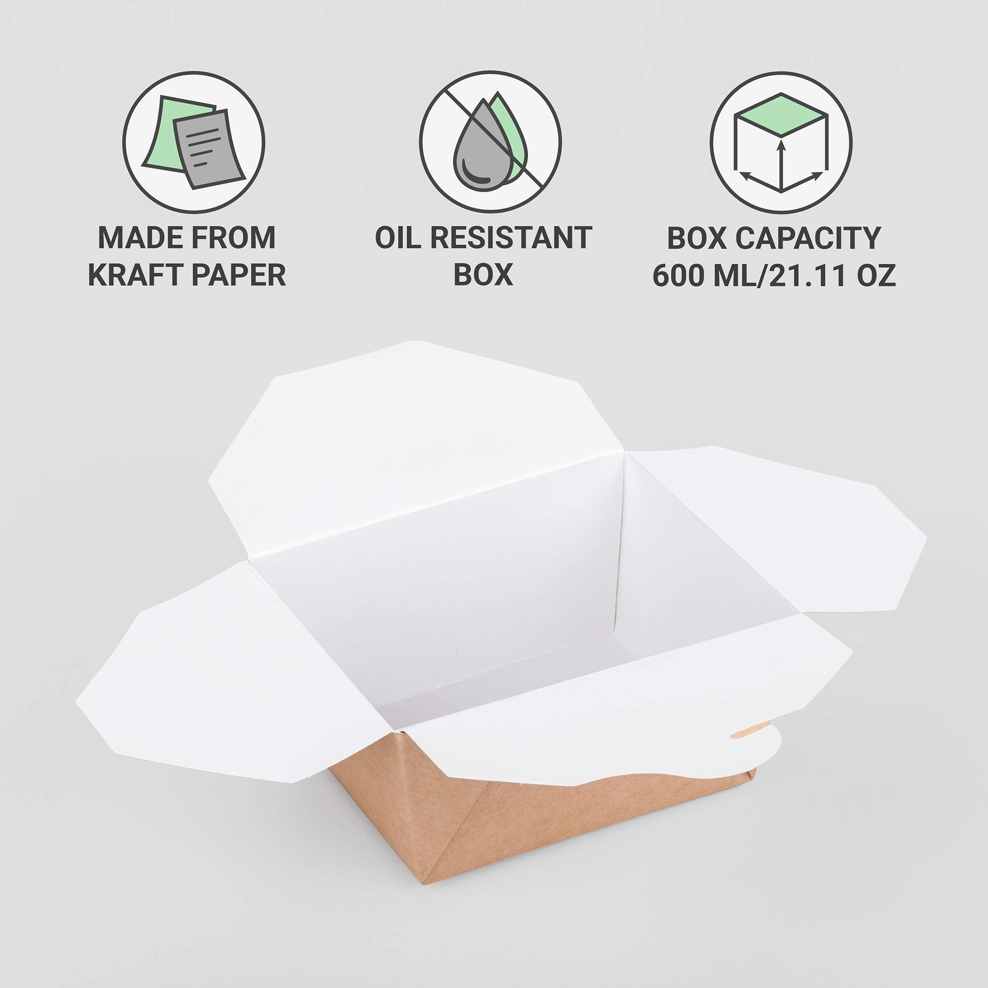 Lot de 25 boîtes jetables en papier kraft, anti-fuite, pour aliments à emporter (600 ml)