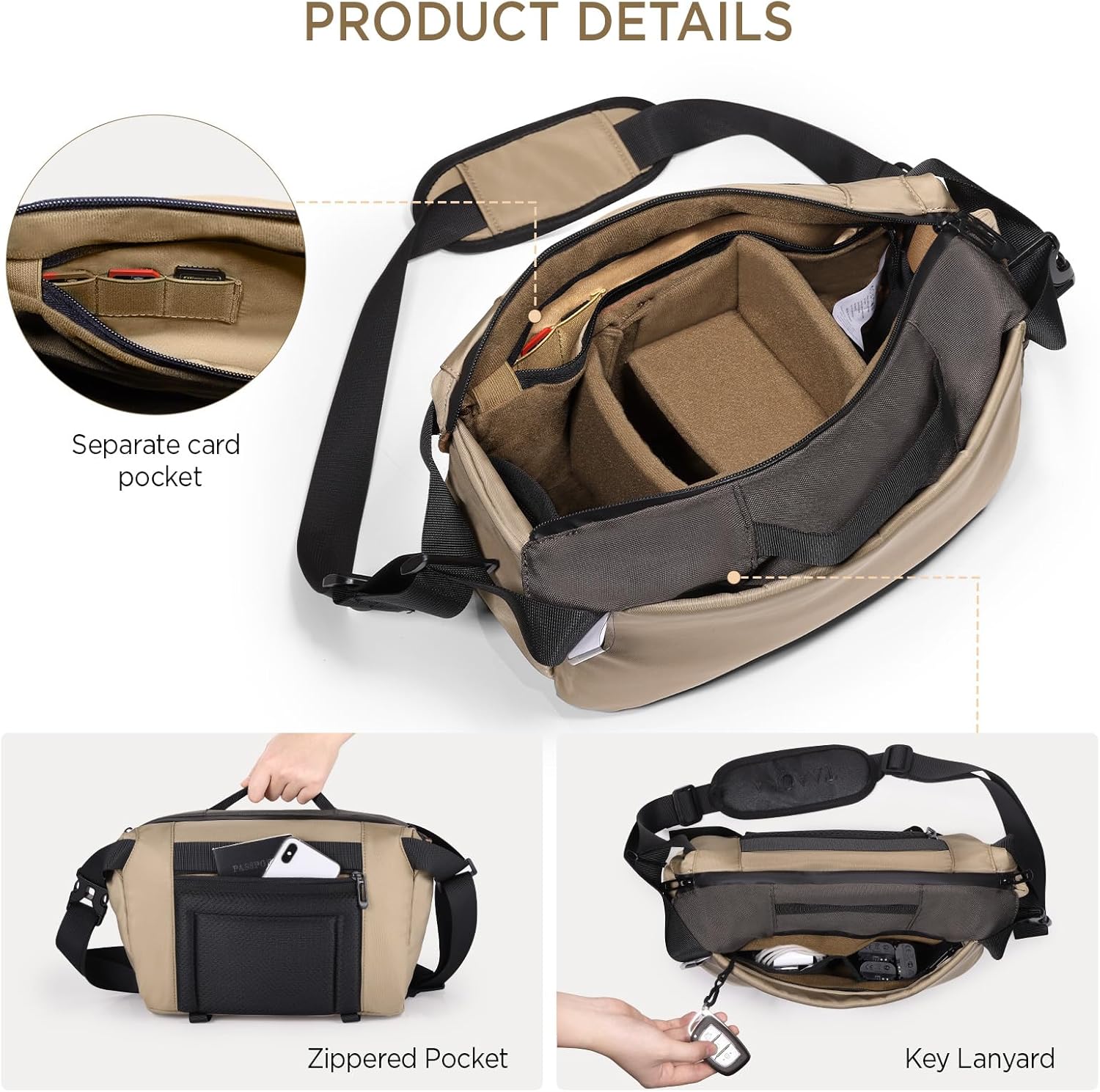 Camera Sling Bag, Waterproof Camera Case with Tripod Holder, DSLR/SLR/Mirrorless Cameras Shoulder Bag, Crossbody Camera Bags for Photography (Coffe) - Image 3