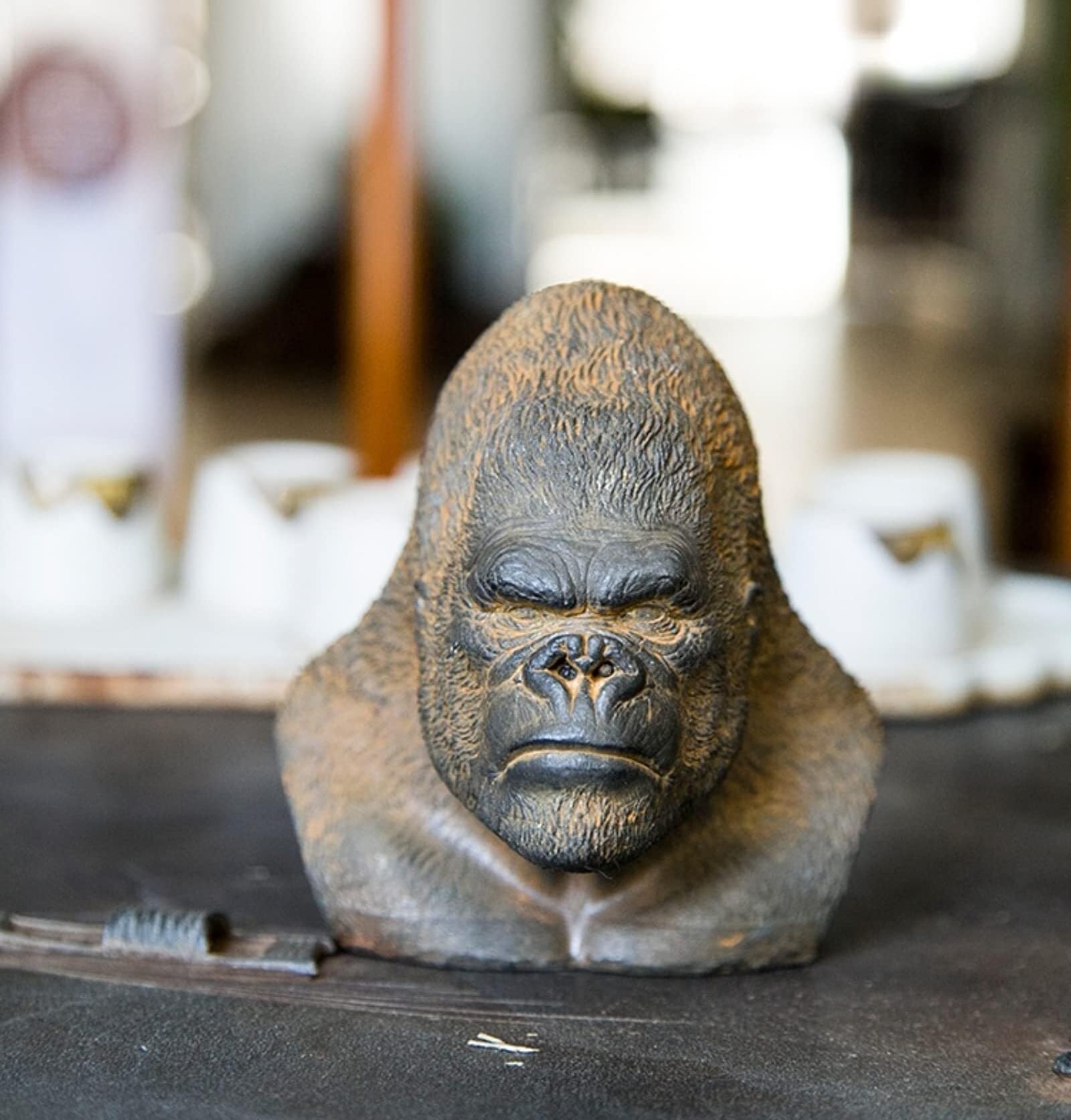 Regalos para Mujeres Estatua de Busto Gorila Hierro Fundido Macizo, Figura chimpancé, Escultura, Animal simulación Decoración para estanterías