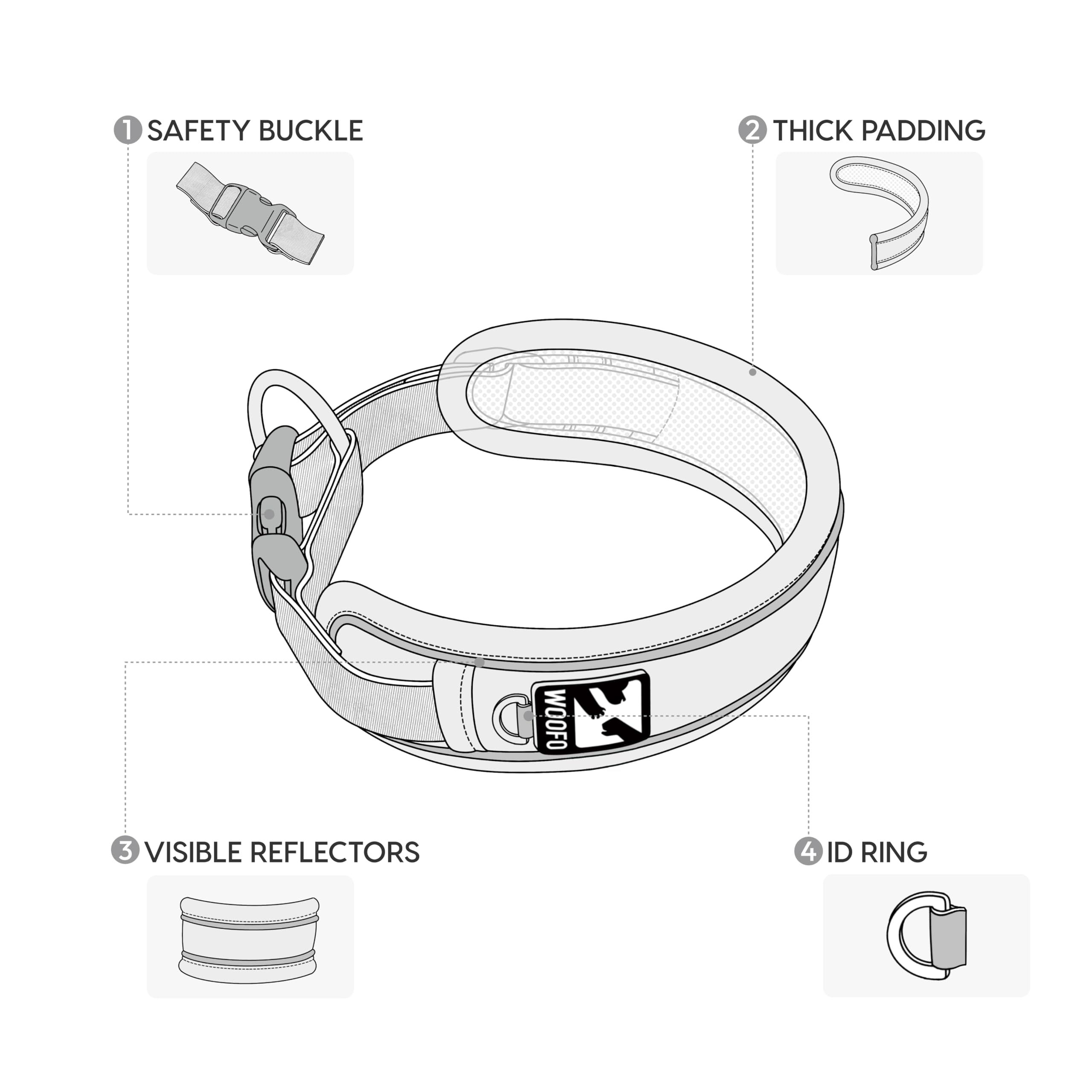 WOOFO Premium Dog Collar | Super Adjustable for All Breeds, Quick Release Buckle | Extra Soft and Widened Padding & Reflective Trim Design for Safety (Medium, Pink)