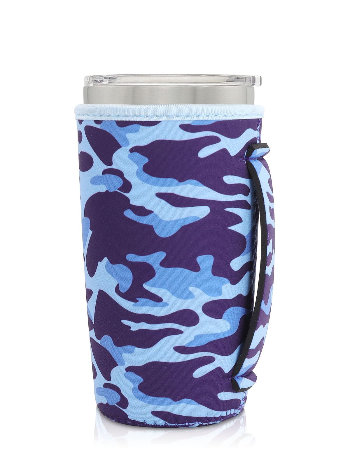 Neoprene Insulated Sleeves Cup Holder with Handle for 20oz Tumbler Cups, Reusable Iced Coffee Sleeve Compatible with Starbucks Trenta, Dunkin Large, more(Blue Camo)