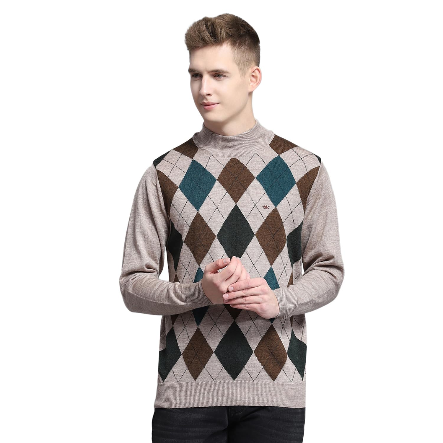 monte carlo Mens Abstract Beige Mock Neck Full Sleeve Pullover_1243365TN-1-picture-26