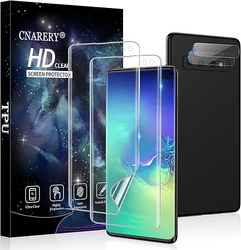 Paquete de 2+2 Protector de pantalla de TPU para Samsung Galaxy S10, compatible con huellas dactilares y película de TPU flexible con protector de