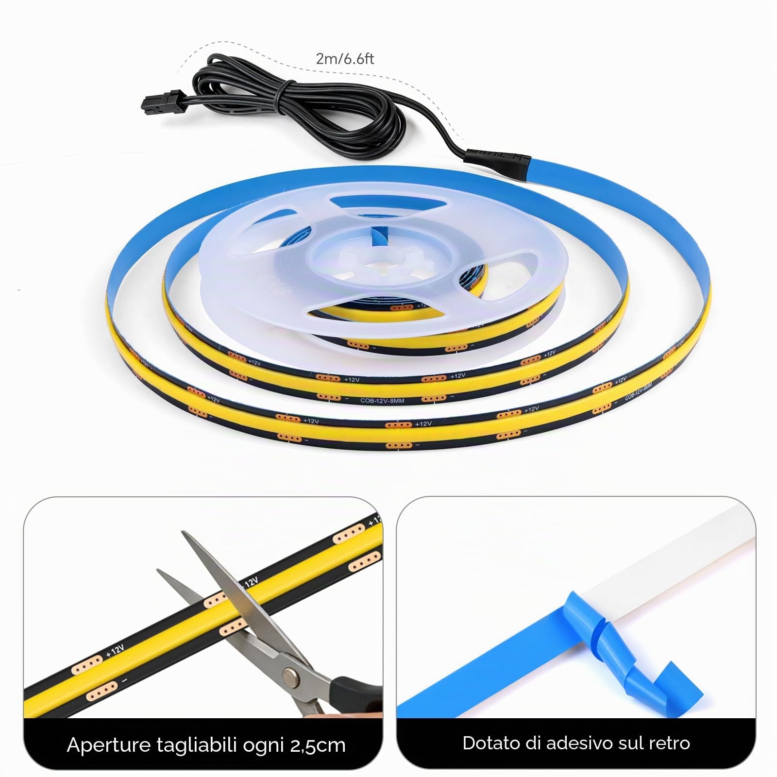 lampada da armadio nera striscia LED COB | 6 pezzi dimmeraggio touch adatto per vetrine scaffali vino e illuminazione pareti di sfondo (luce bianca naturale,3m)