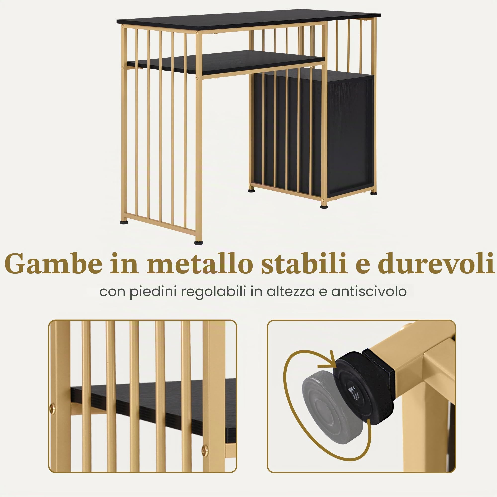 M MCombo Scrivania con cassetti, tavolo da toeletta senza specchio, in legno e metallo, per soggiorno, moderno, 45,5 x 109 x 81 cm, 2407