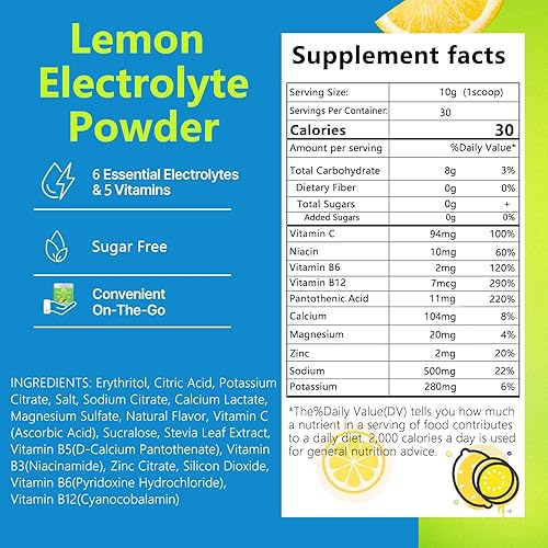 Miniatura 8 de Electrolitos en polvo sin azúcar, mezcla de bebida con electrolitos, 5 vitaminas y 6 electrolitos, apto para dieta cetogénica, potasio y sal, polvo