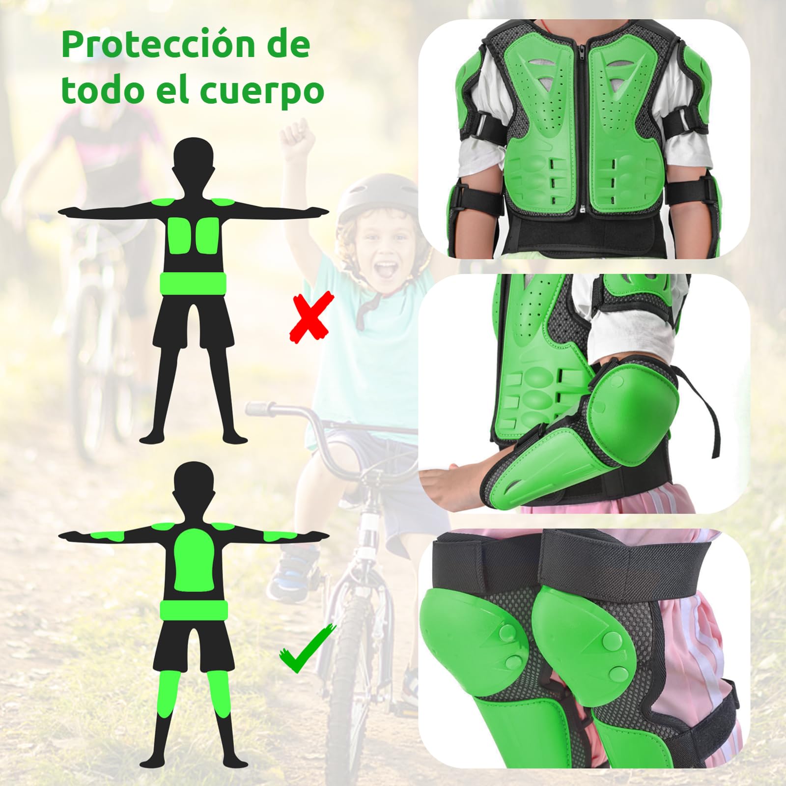 Armatura Moto per Bambini,JUSTDOLIFE 5 Pezzi Set di Armatura da Moto Protezione di Motocross per Bambini Ginocchiere Traspiranti Gomito Pettorina per Tutti I Terreni Ciclismo Sci Pattinaggio