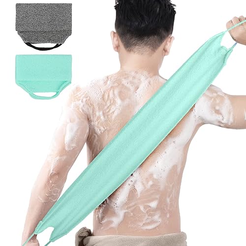 WOVTE Paquete de 2 depuradores de espalda para ducha, toalla exfoliante de nailon elástico con asas, dos lados, exfoliante corporal para hombres y
