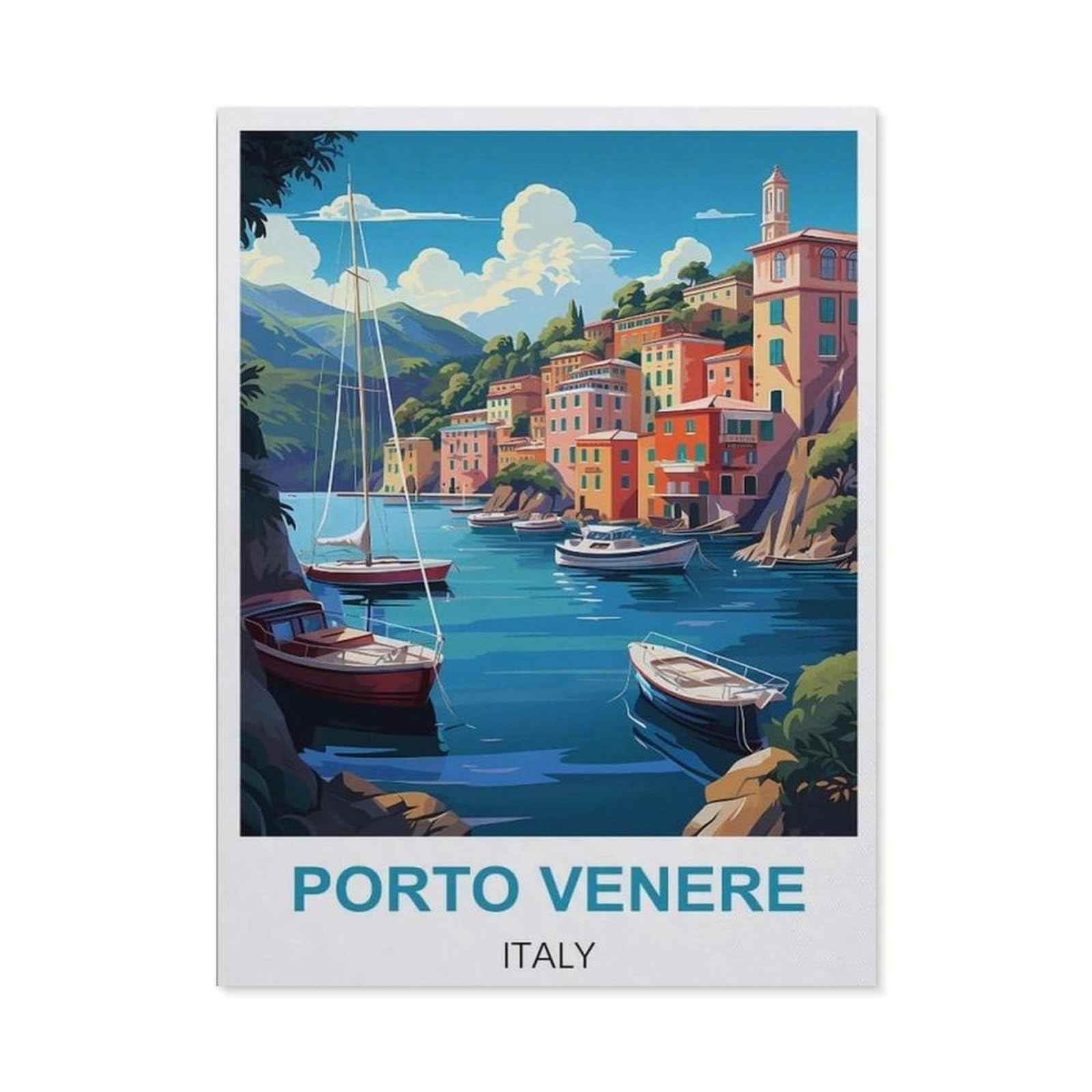 BEAYODKP DIY Oil Painting Paint by Number Kit，Porto Venere Italy Vintage Travel Poster，DIY Painting by Number Kits Oil Paint Drawing Canvas Home Decor Gift(40x50cm) 15.7x19.6 inches-CB28