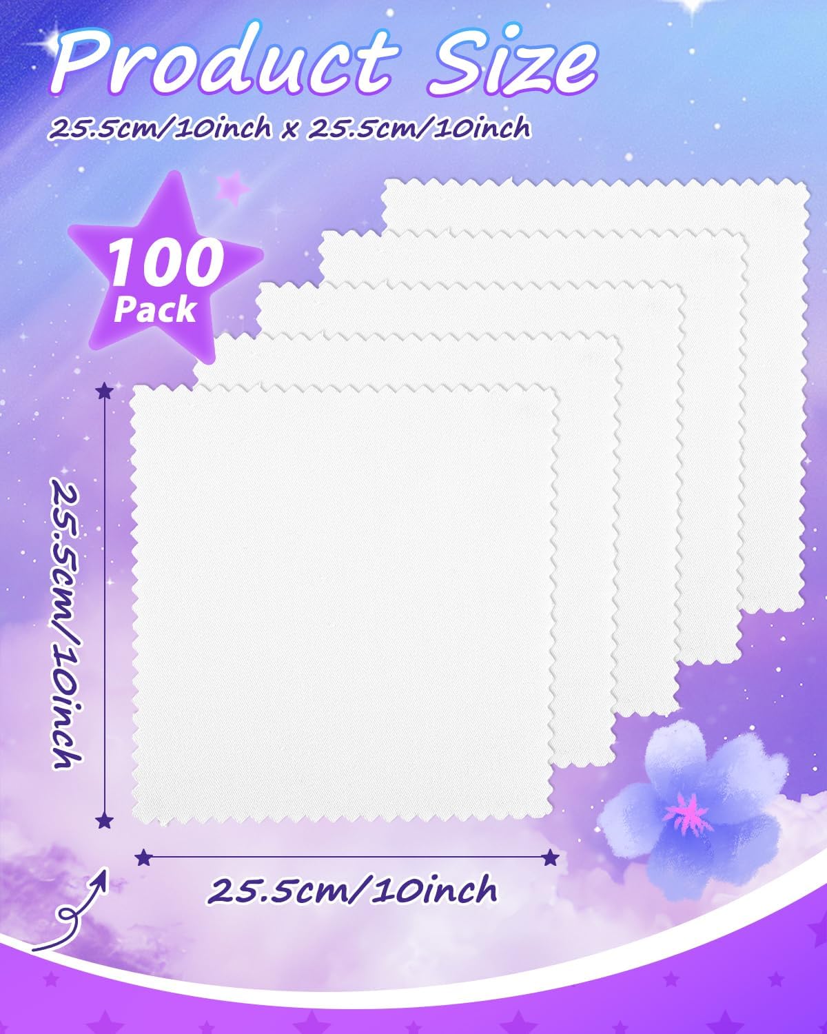 eZAKKA Upgraded 100 Pcs White Cotton Fabric, 10 x 10 Inches, Precut Quilting Squares with Overlock Edges, Anti-Fray Fabric for Quilting Supplies Sewing & Crafting