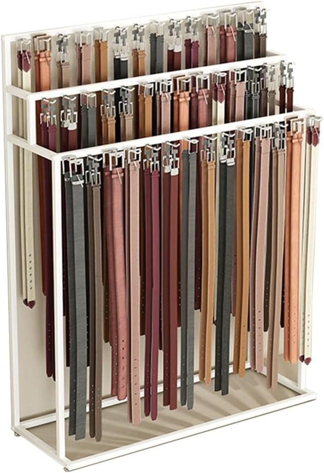 Gürtelständer Und Krawattenhalter Aus Metall, Bodenmontierter Organizer Für Schals, Tücher, Geldbörsen Und Bekleidungsläden, Platzsparendes Retail Display(White,70X40X150CM)