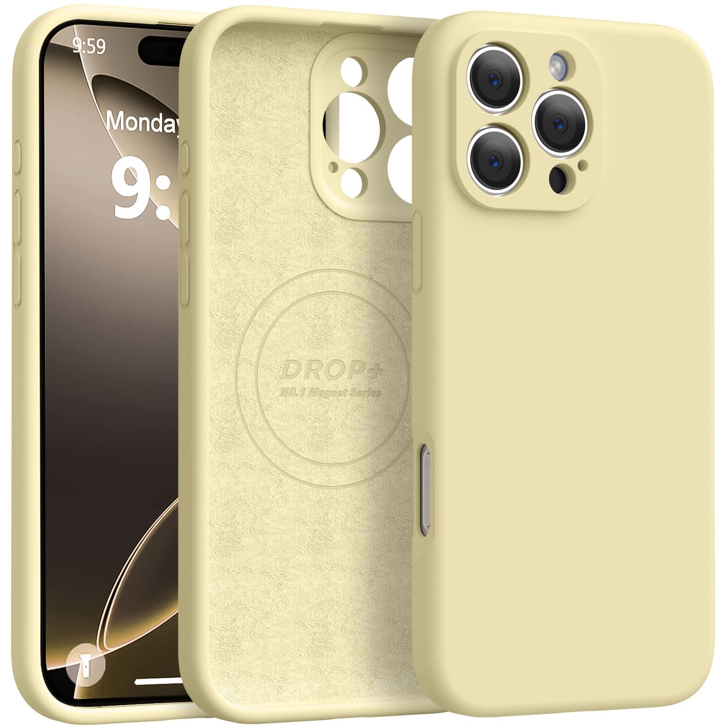 Photo 1 of Ktele Magnetic for iPhone 16 Pro Max Case [Compatible with Magsafe] [Premium Silicone Satin-Smooth Touch] Slim Shockproof Anti-Scratch Microfiber Lining Case, 6.9 inch, Creamy Yellow