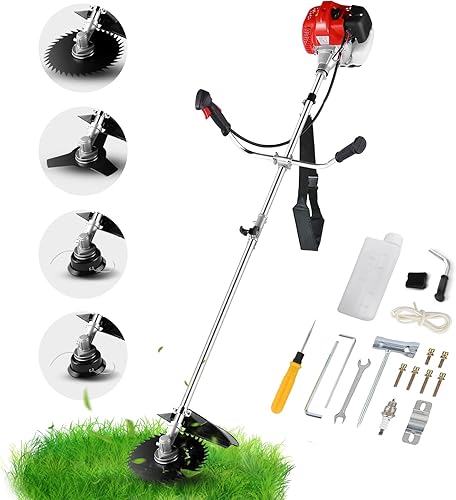 COOCHEER 58cc Weed Eater 4-in-1 Gas Powered String Trimmer, Straight Shaft String Trimmer Brush Cutter with U-Handle and Trimming Heads for Grass