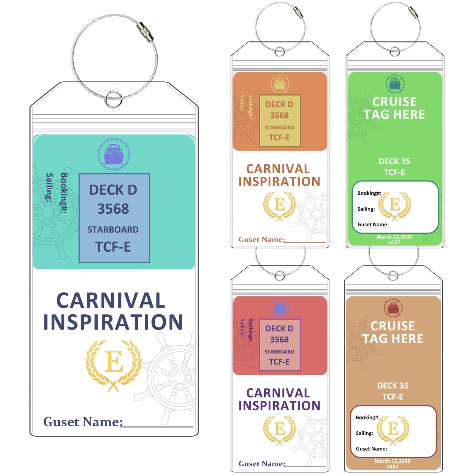 Transparent First Letter Hot Stamping Process Cruise Luggage Tag Suitable for Luggage, Compatible with All Cruise Lines, Zipper Seal Belt Steel Ring,