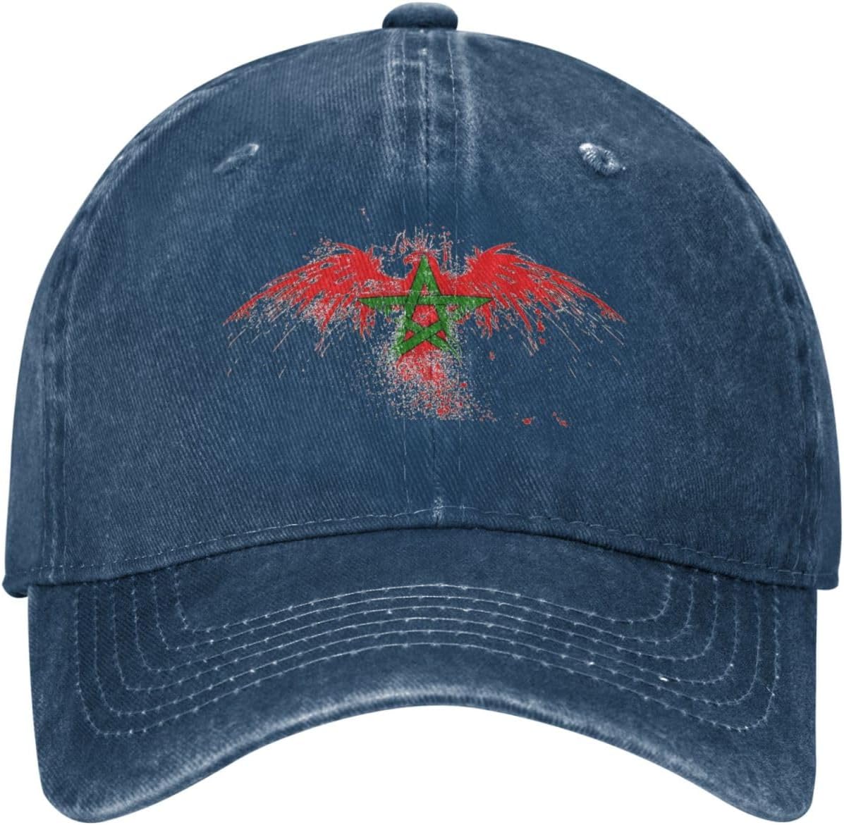 Moroccan Flag Central American Eagle Vintage Washed Dad Hat - Adjustable Denim Baseball Cap for Men and Women