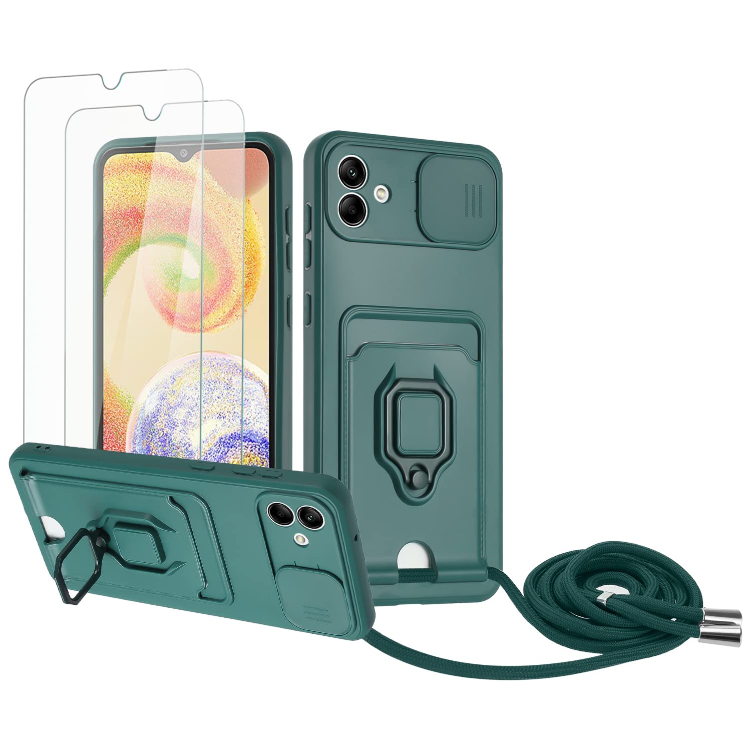 Zallagre Funda con Cuerda Compatible con Redmi Note 13 Pro 5G,[2 Packs Cristal Templado],Ranura para Tarjetas,Cubierta de Cámara Deslizante Proteger,360 Anillo Soporte-Morado — view 19