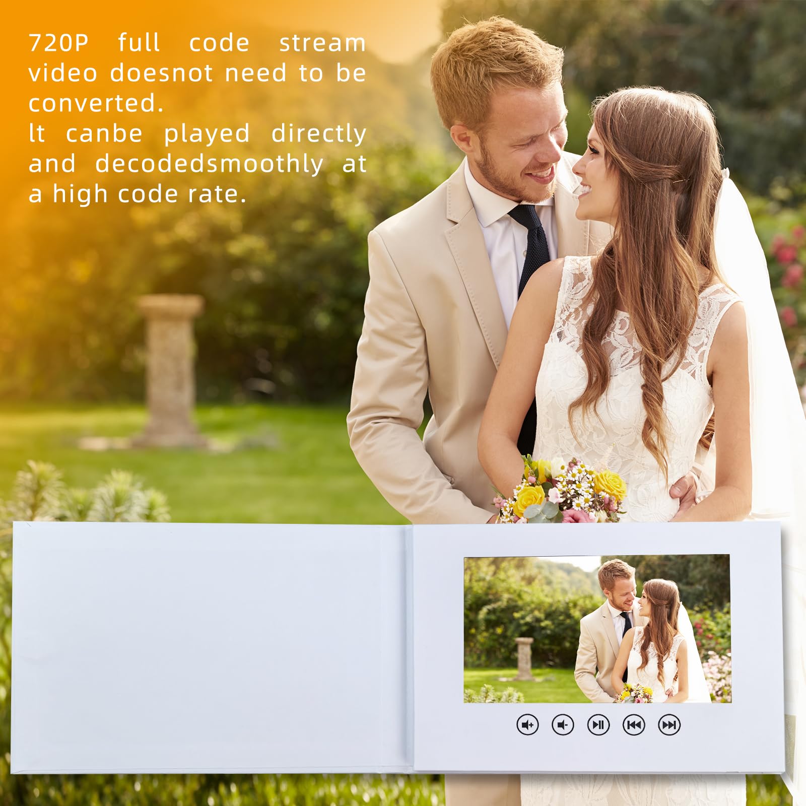 Flylin Video biglietto di auguri, brochure video elettronico con schermo LCD, 7 pollici 4 GB di memoria per la riproduzione video HD, display per compleanno, Natale, matrimonio, promozione aziendale