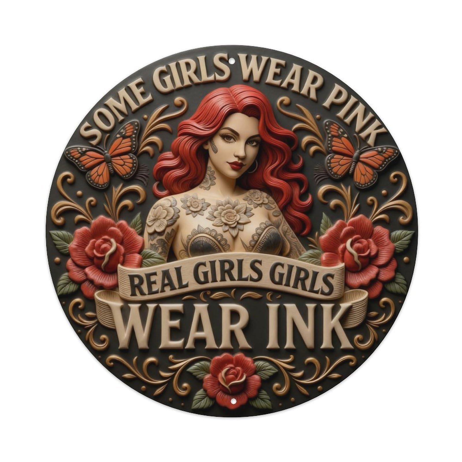 Zlatcbu Girls Vintage Tattooed Wear Ink Emblem Metal Tin Sign Retro Wall Art Poster, Decor For Home Living Room Bar Cafe Garage, 8X8 Inch