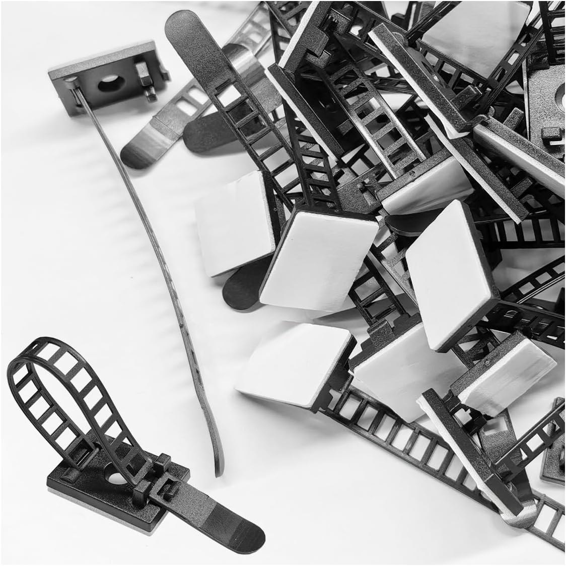 ZIMISI 100PCS Adhesive Cable Management Clips, Nylon Cord Organizer, Adjustable Cable Clips, Phone Charger Wire Management Straps, Universal Cord Holder for Car, Office, Wall, Under Desk (Black)