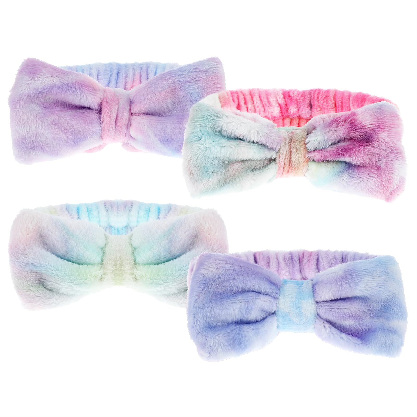 4 Pcs Spa Headband Face Washing Plush Hairband Soft Fuzzy Skincare Head Band Microfiber Elastic Hair Holder for Skincare Face SPA Cosmetic Beauty Makeup Shower Women Girl