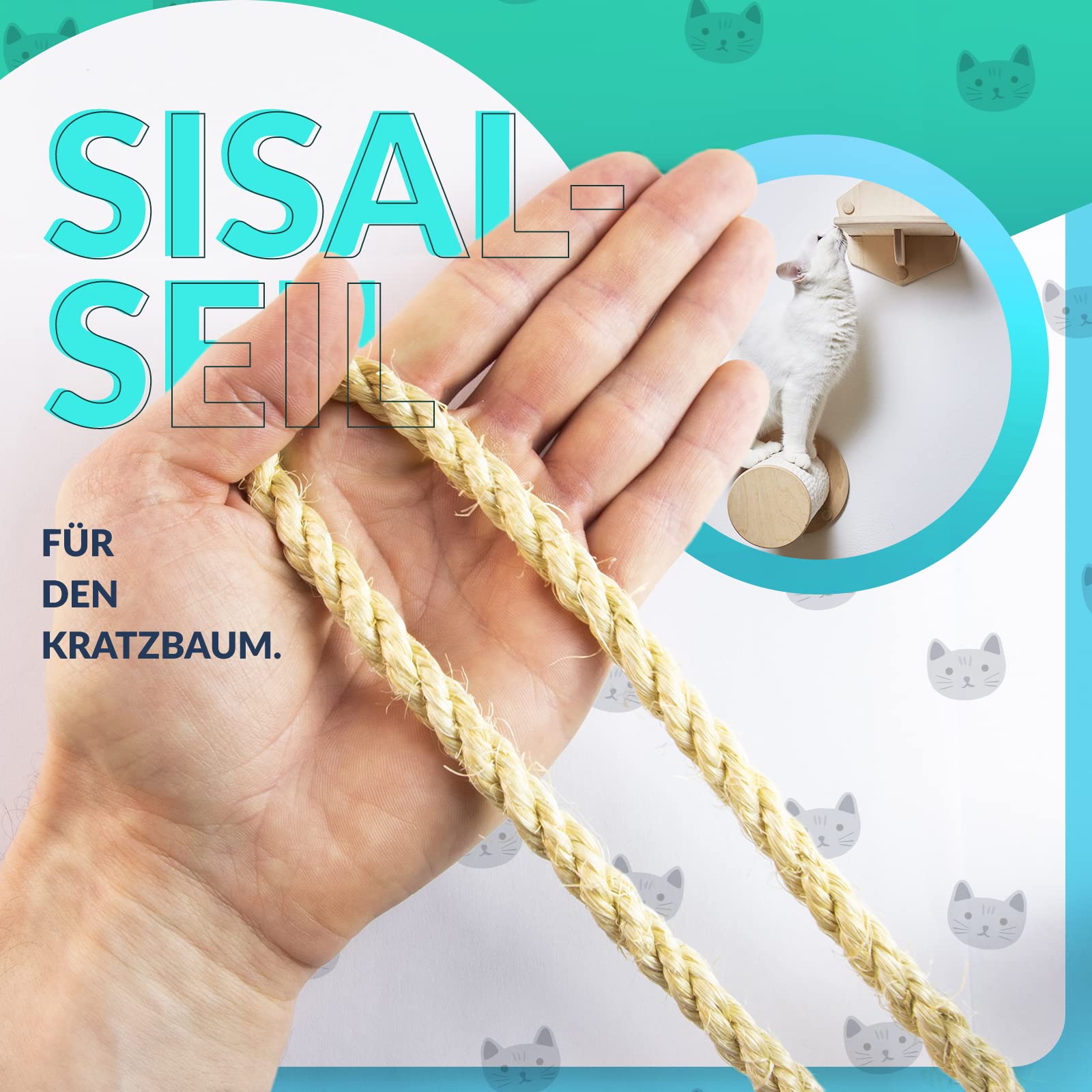 DQ-PP SISALSEIL | 50 m | 10 mm stark | Natürliches Sisal Seil für Kratzbaum Katzenbaum | Kratzseil DIY Fuer Katzen Ersatzteile