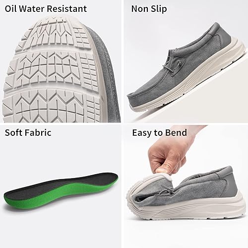 Miniatura 7 de LARNMERN Zapatos antideslizantes para el trabajo, sin cordones, para servicio de alimentos, zapatos antideslizantes para cocina, chef, bote, lona