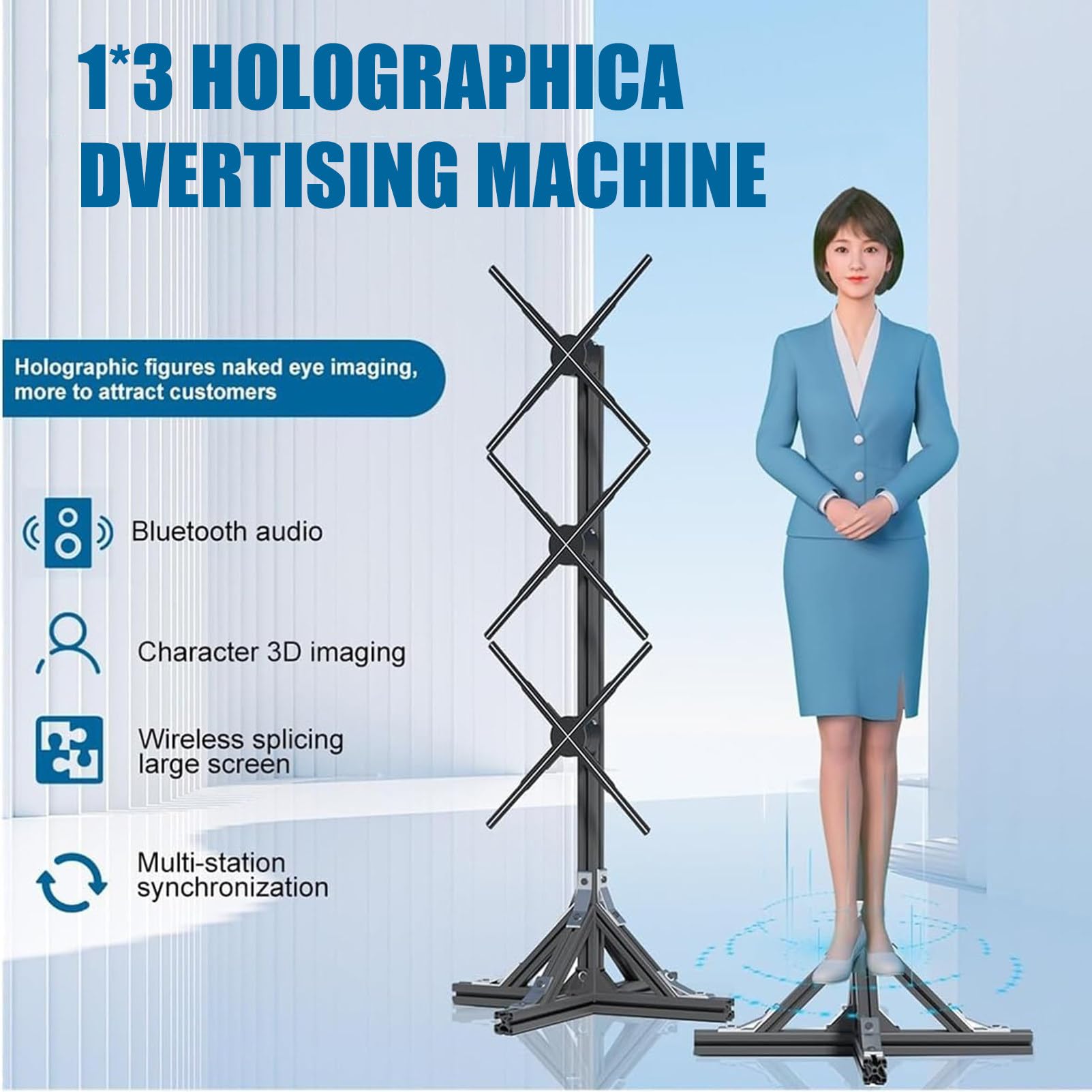 Wentylator Holograficzny 3D Ze Stojakiem, Projektor Reklamowy Holograficzny Na Imprezy, 56 Cm, 3 Panele, 62 Cm * 3 Szt.
