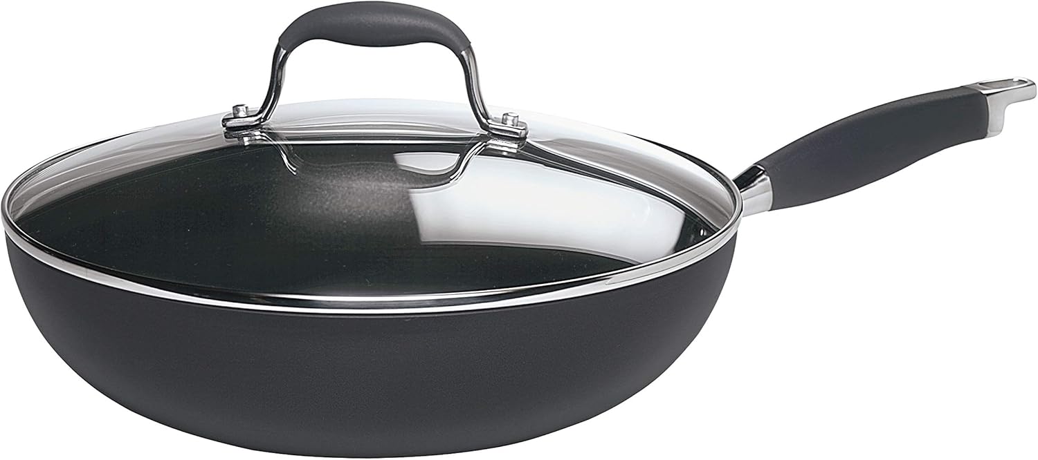 Anolon Advanced Hard Anodized Nonstick Frying Pan/ Fry Saute All Purpose Pan with Lid - 12 Inch, Gray