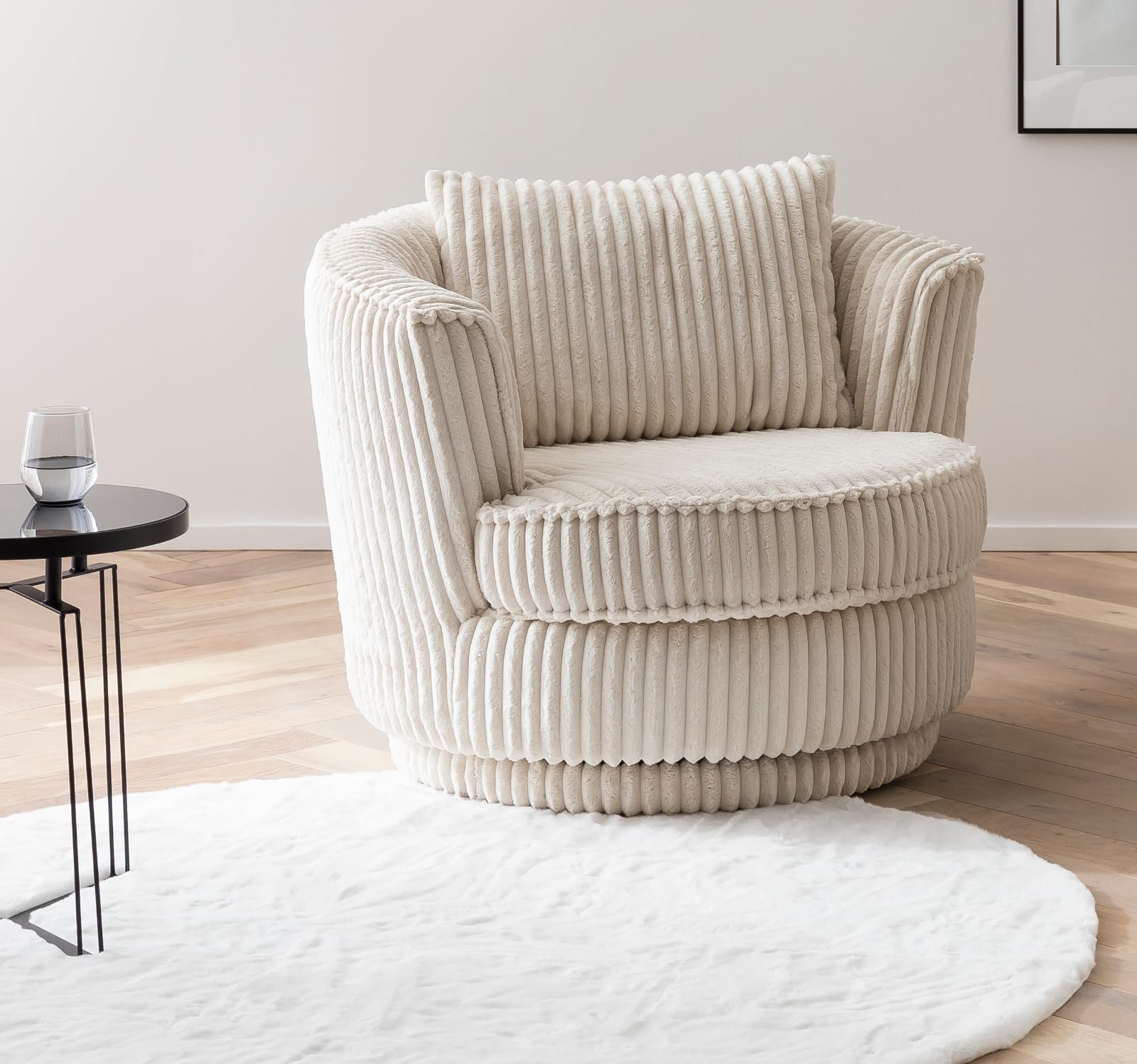 Sessel in beige/wollweiß Mega-Cord Drehsessel 360° drehbar inklusive Kissen Comfy (Wollweiß)