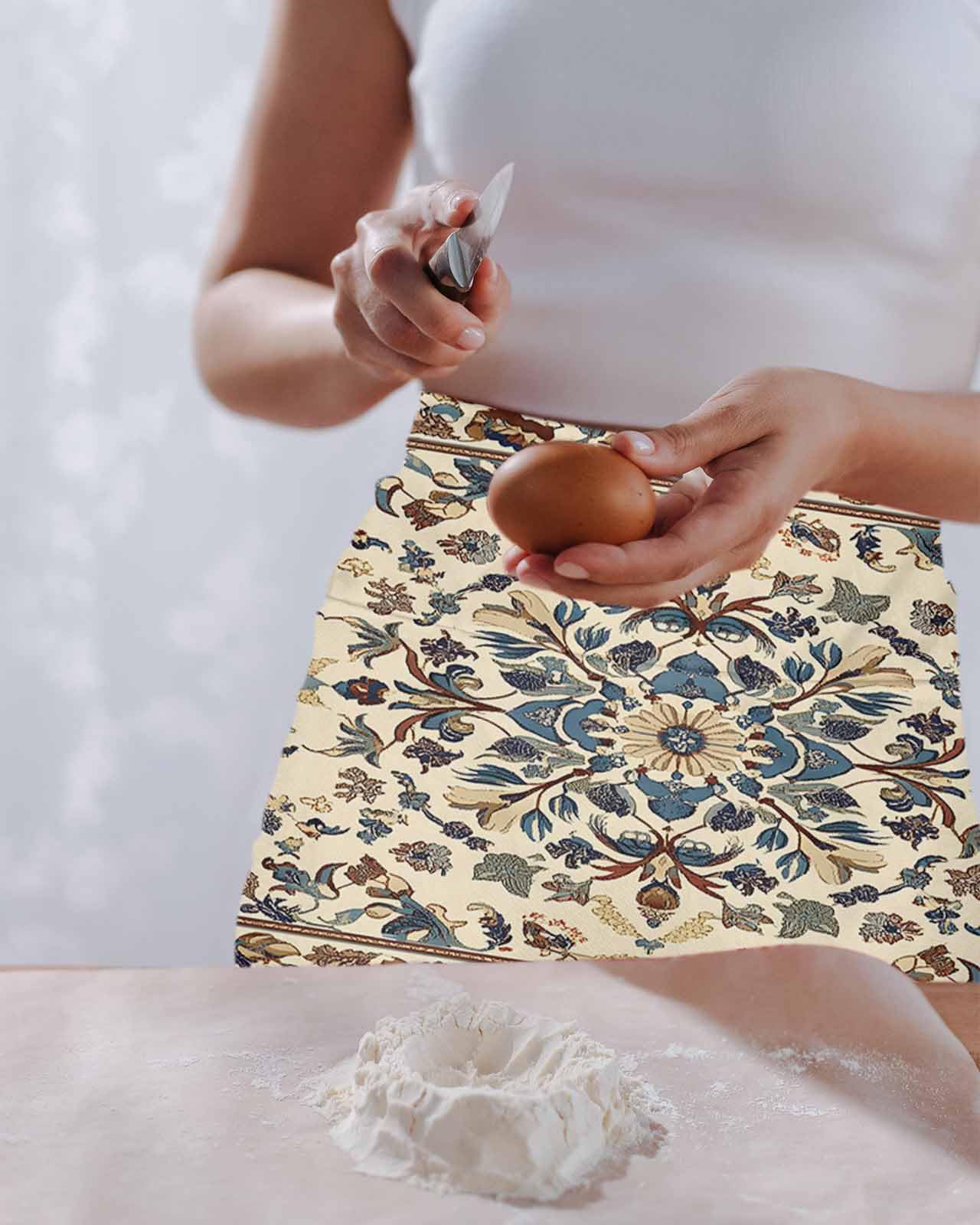 PIEPLE Boho Southwestern Server Apron Waitress Aprons with 3 Pockets, Vintage Retro Geometric Ethnic Half Waist Waiter Aprons Restaurant Chef Aprons for Women Men