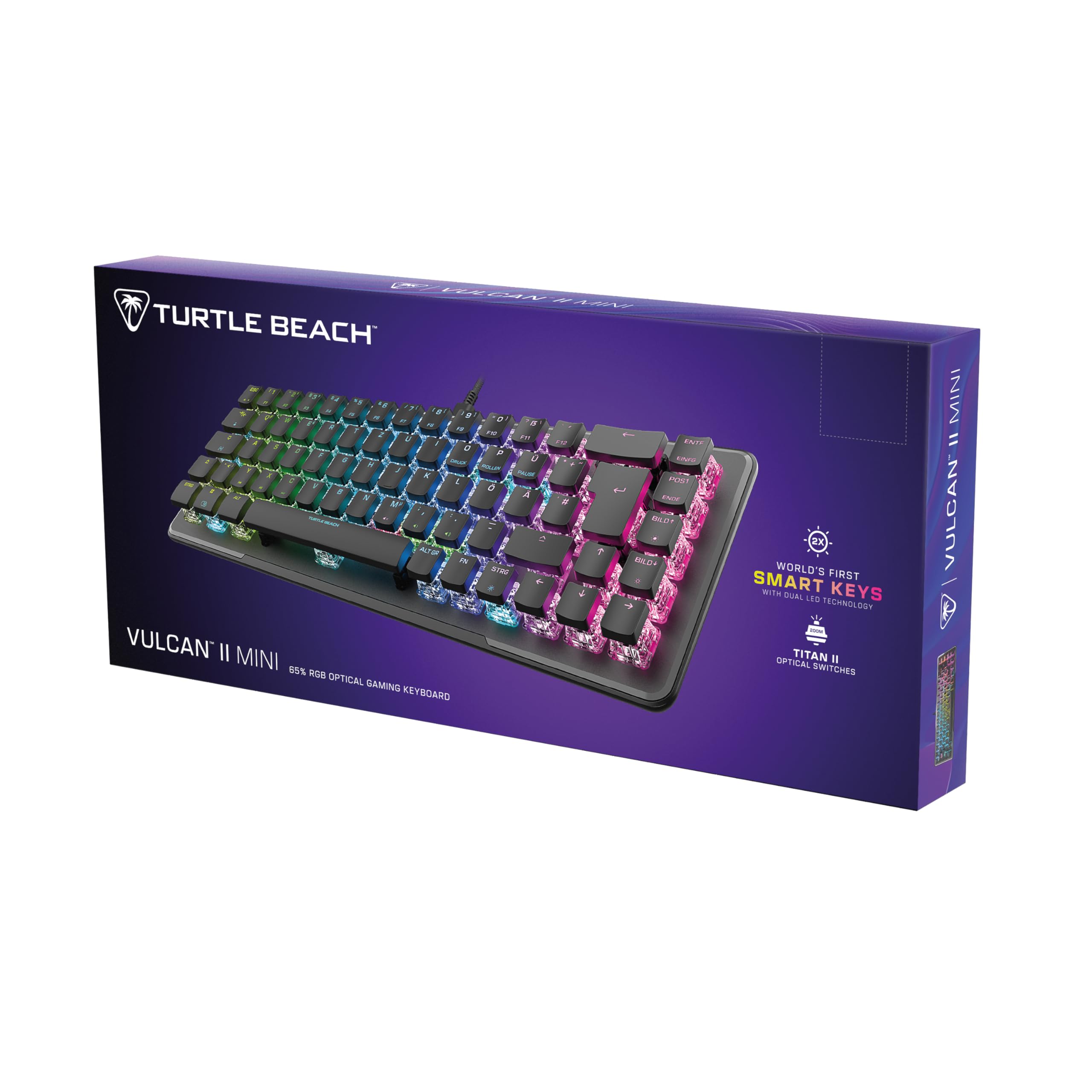 Turtle Beach Vulcan II Mini Optyczna klawiatura gamingowa 65% z konfigurowalnym oświetleniem RGB, technologia powielania przycisków, aluminiowa płyta, czarna