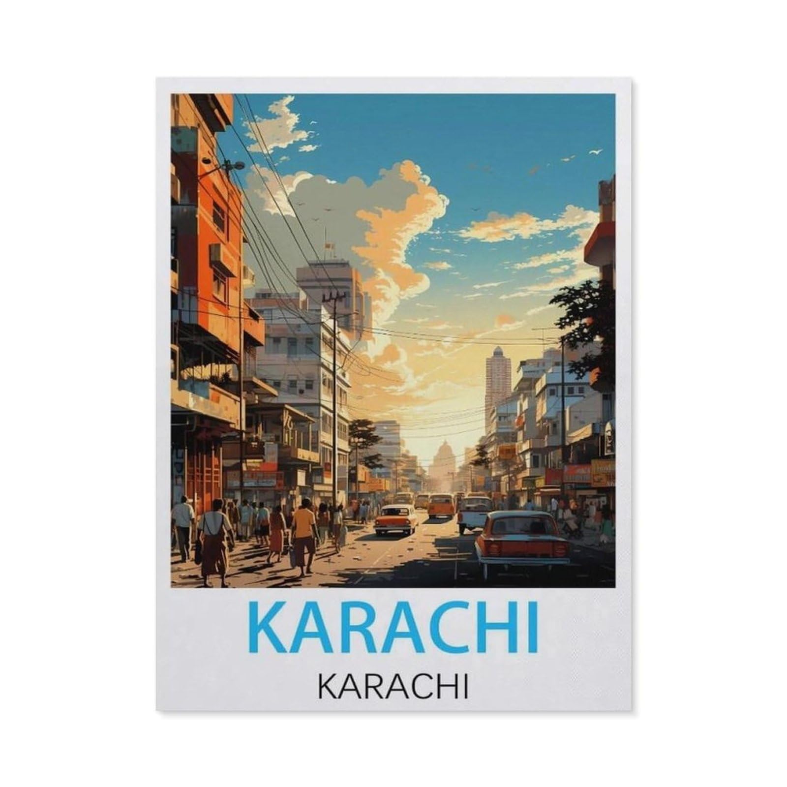 BEAYODKP 5D DIY Full Round Drill Diamond Painting，Karachi Karachi Vintage Travel Poster，Embroidery Full Round Diamond Cross Stitch Rhinestone Mosaic Decor Gift（30 x 40 cm/11.81 x 15.74 inches）-BY63