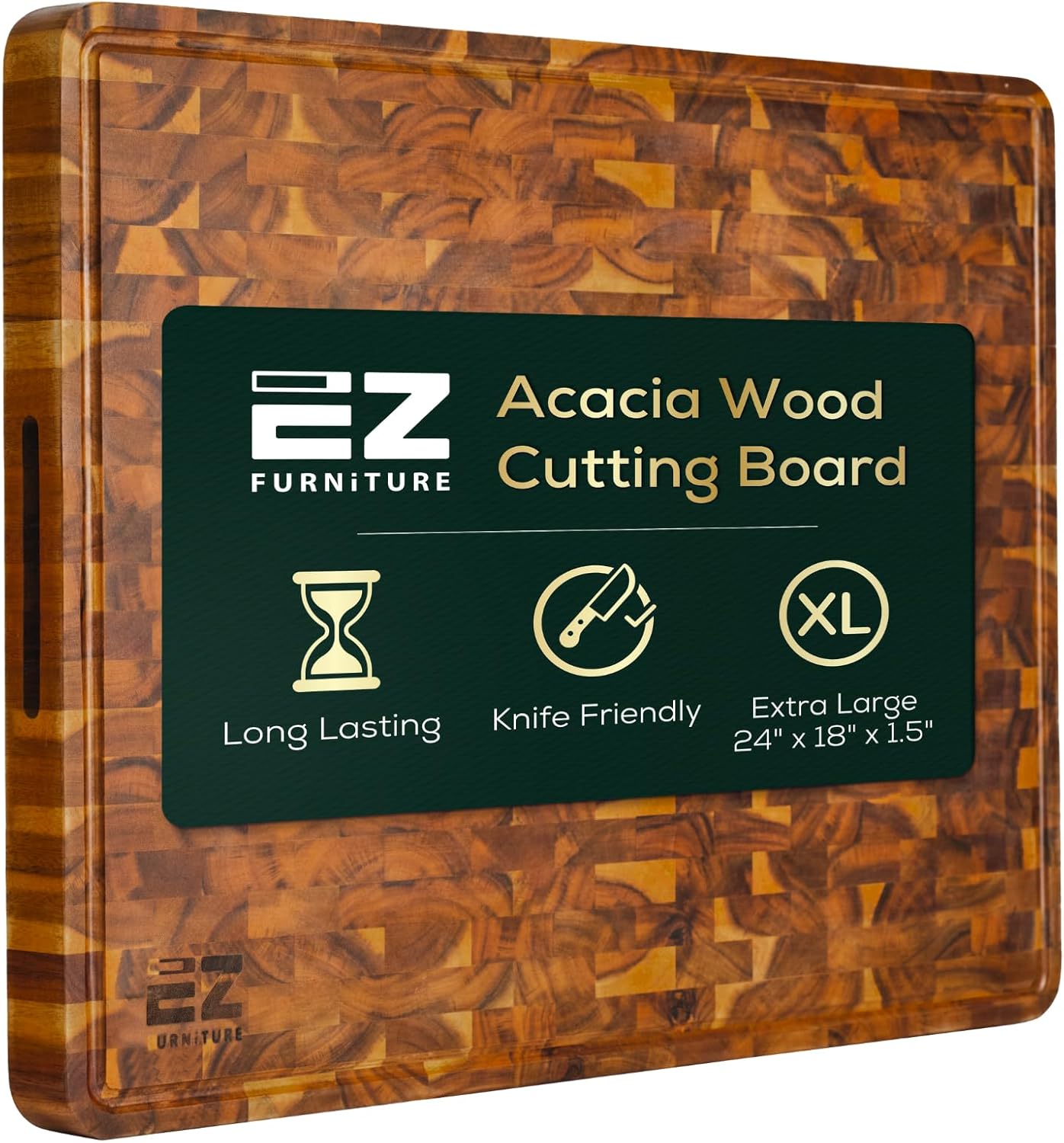 24 x 18 Inch Extra Large Acacia Wood Cutting Board, End Grain with Juice Groove and Handles, Knife Friendly, Reversible, Suitable for Chopping Meat, Vegetables, Aesthetics for The Kitchen