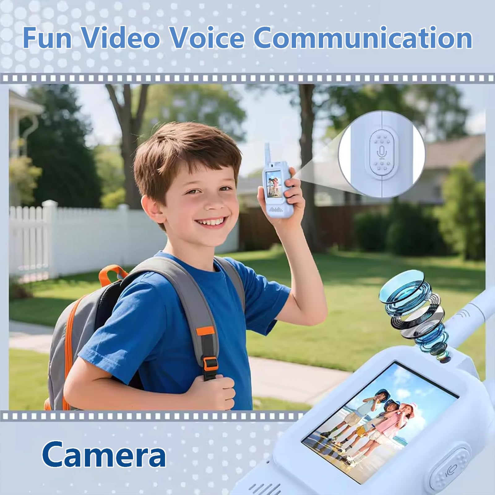 Talkies-Walkies VidéO pour Enfants,Lot De 2 Pack Portables Rechargeables avec CaméRa HD Et Changeur Voix,Jeux D'IntéRieur D'ExtéRieur Toute La Famille,IdéAl Le Camping RandonnéE(Blue+Blue)
