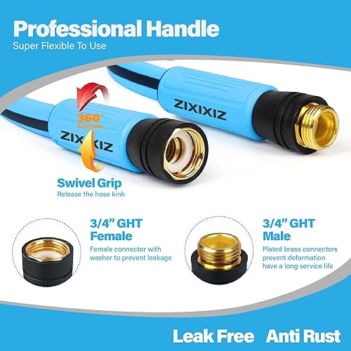 Miniatura 3 de Manguera de jardín resistente de 15 pies con conectores de latón macizo, goma híbrida flexible de 58 pulgadas, manguera de agua ligera y resistente